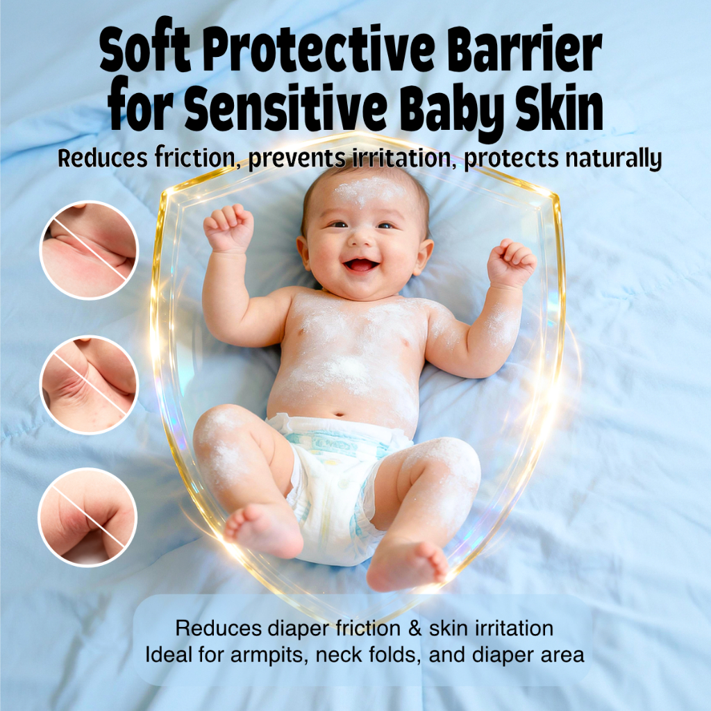 Hegerbaby Baby Powder - Pure Organic Plant Drying Refreshing Relieves Prickly Heat Cares Skin 140g