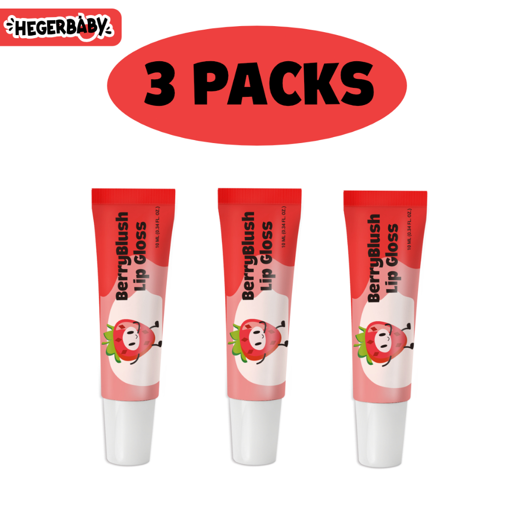 Hegerbaby BerryBlush Lip Gloss - Strawberry Peach Flavor Makeup Lipstick Gentle for Kids Girl Safe