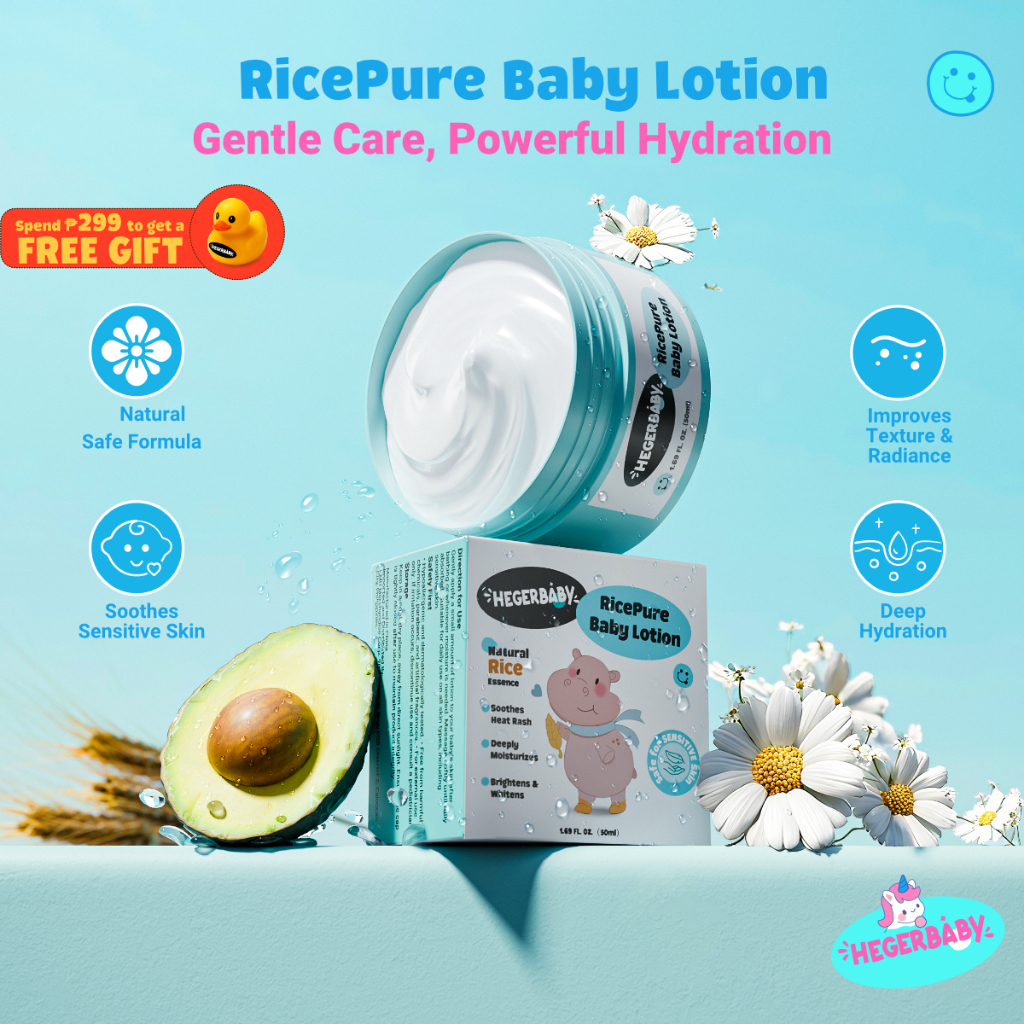 Hegerbaby Ricepure Baby Lotion - Relieves Prickly Heat Rash Gentle Soothing Moisturizes Whitens 50ml