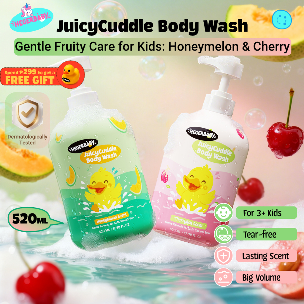 Hegerbaby JuicyCuddle Baby Wash Cherry + Melon - Deep Cleansing,Long-Lasting Fragrance Body Wash