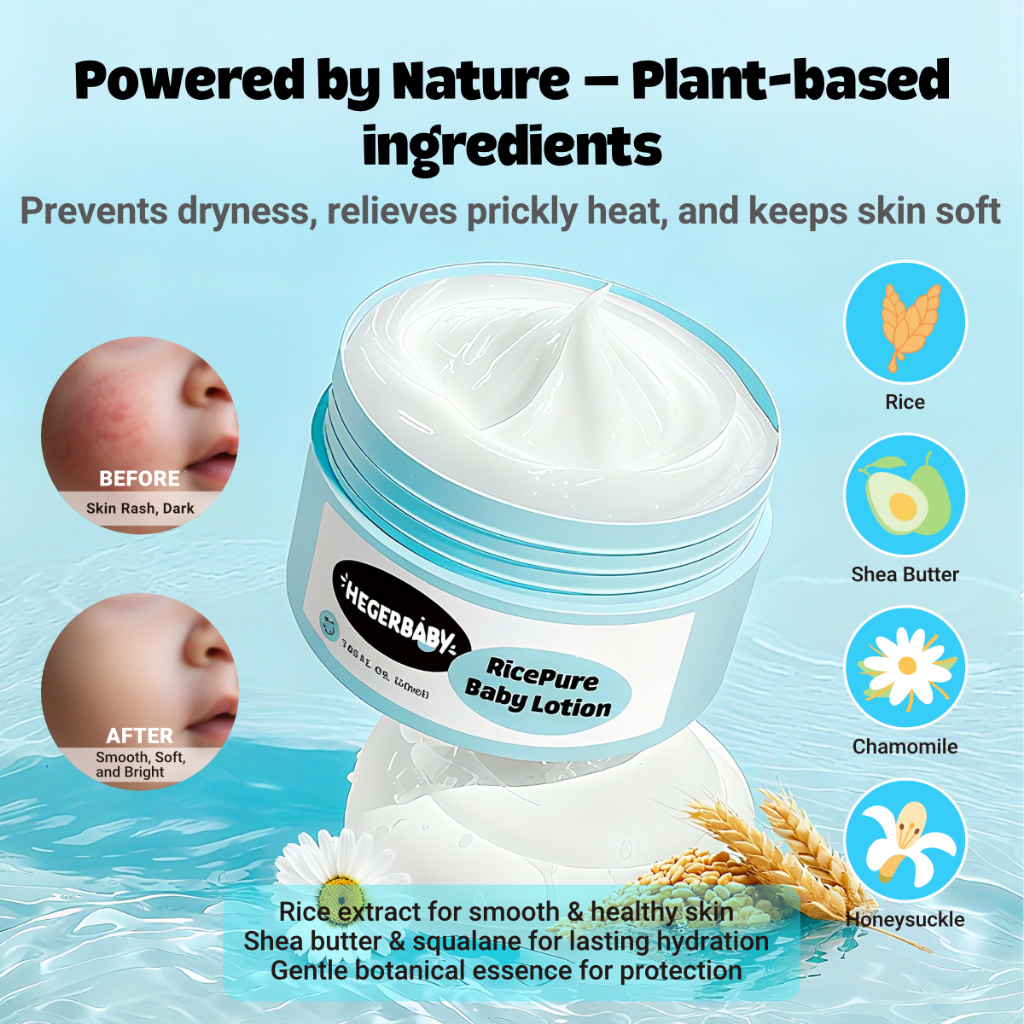 Hegerbaby Body Wash (Cherry & Melon) + Baby Lotion - Soothe Prickly Heat Gently Cleanses Cares Kids