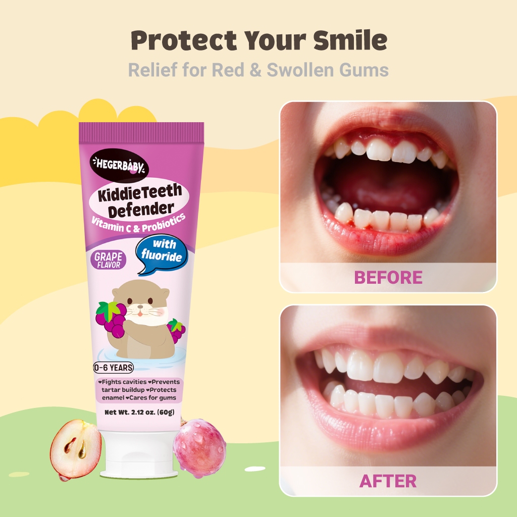 Hegerbaby Kiddieteeth Defender Toothpaste - Orange / Grape / Green Apple Flavor – 60g