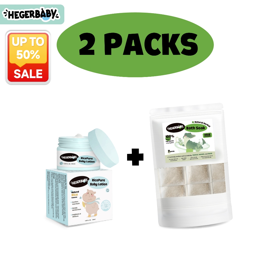 Hegerbaby RicePure Baby Lotion + Herbal Baby Bath Soak - Relieves Prickly Heat & Cold Symptoms