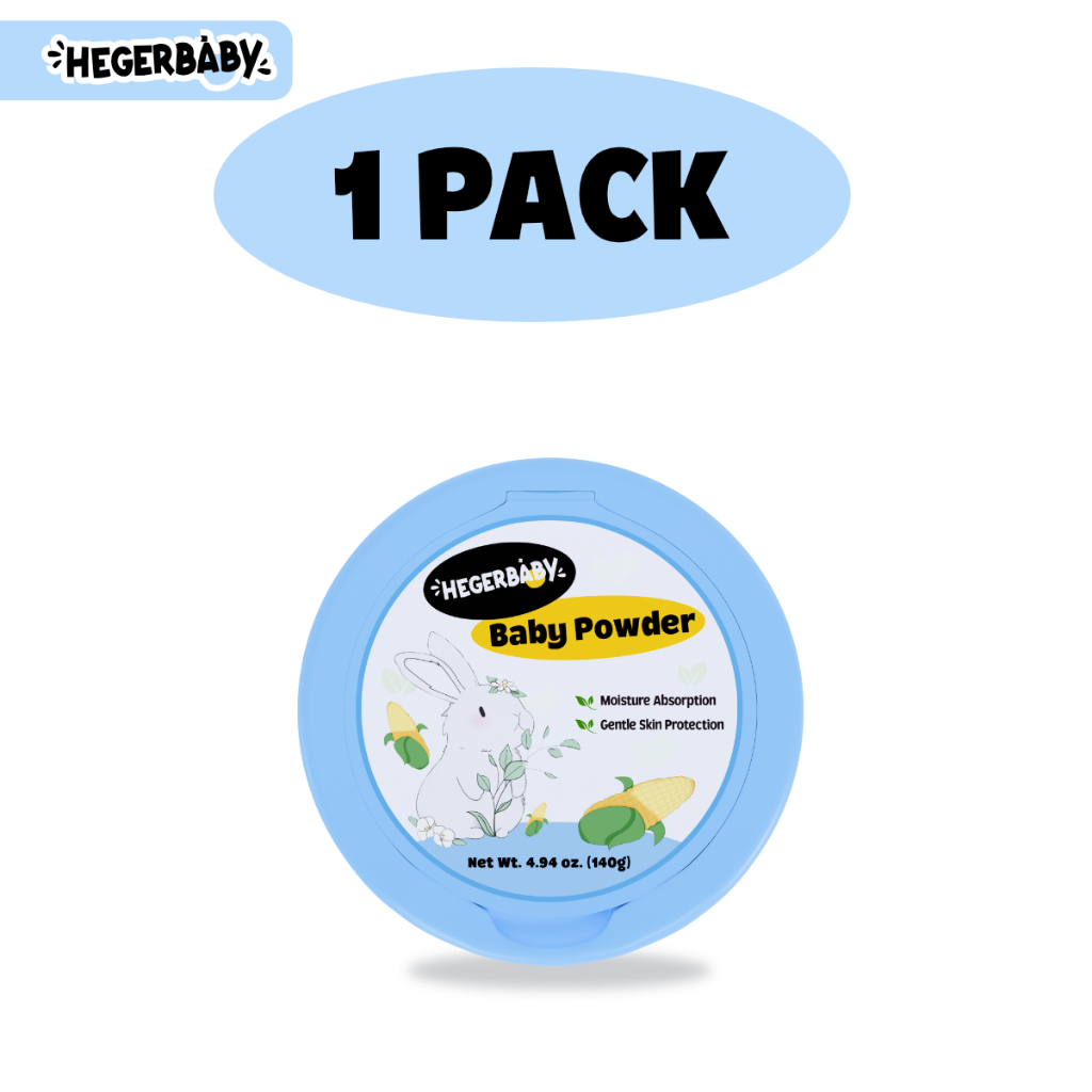 Hegerbaby Baby Powder - Pure Organic Plant Drying Refreshing Relieves Prickly Heat Cares Skin 140g