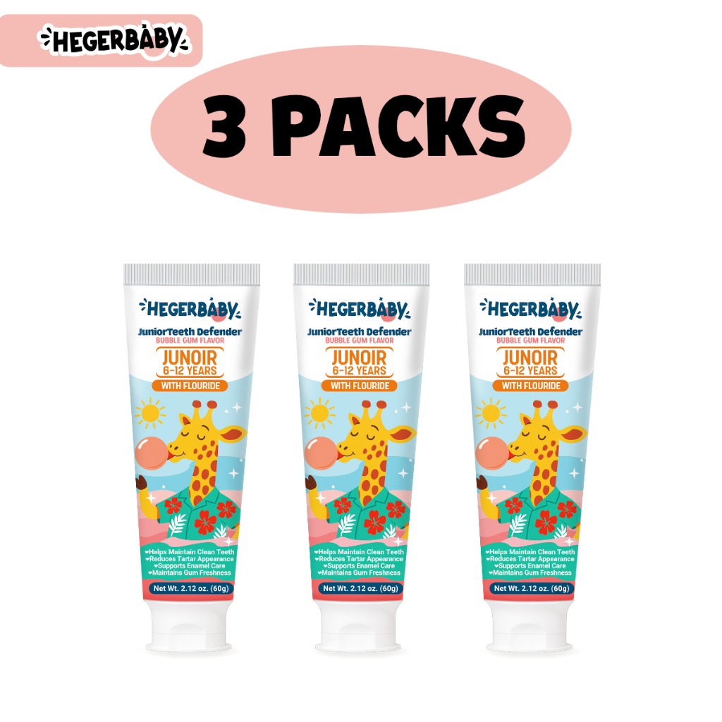 Hegerbaby JuniorTeeth Defender Toothpaste – Fluoride Vitamin C Anti-Yellow For Kids 6-12 Bubble Gum