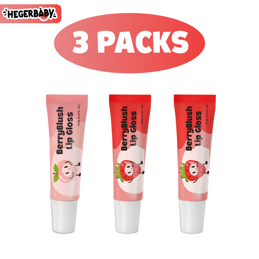 Hegerbaby BerryBlush Lip Gloss - Strawberry Peach Flavor Makeup Lipstick Gentle for Kids Girl Safe