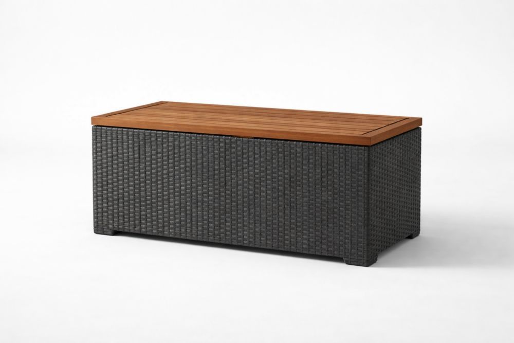 Outdoor Wicker Storage Trunk with Acacia Wood Top 120cm x 50cm x 45cm