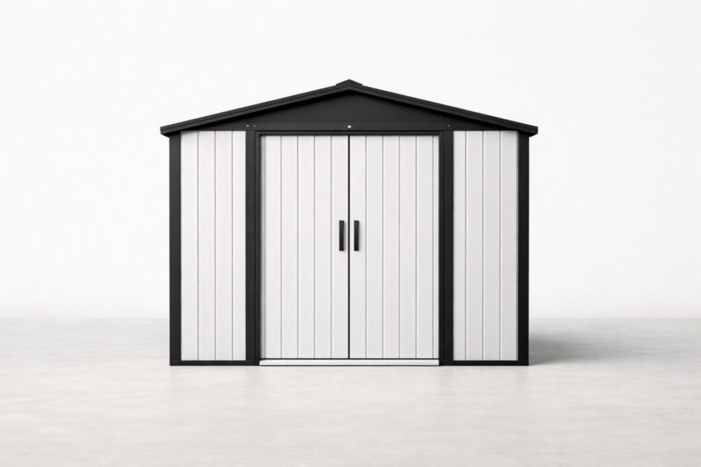 Metal Outdoor Storage Shed with Double Doors Black/White 250cm x 180cm x 200cm