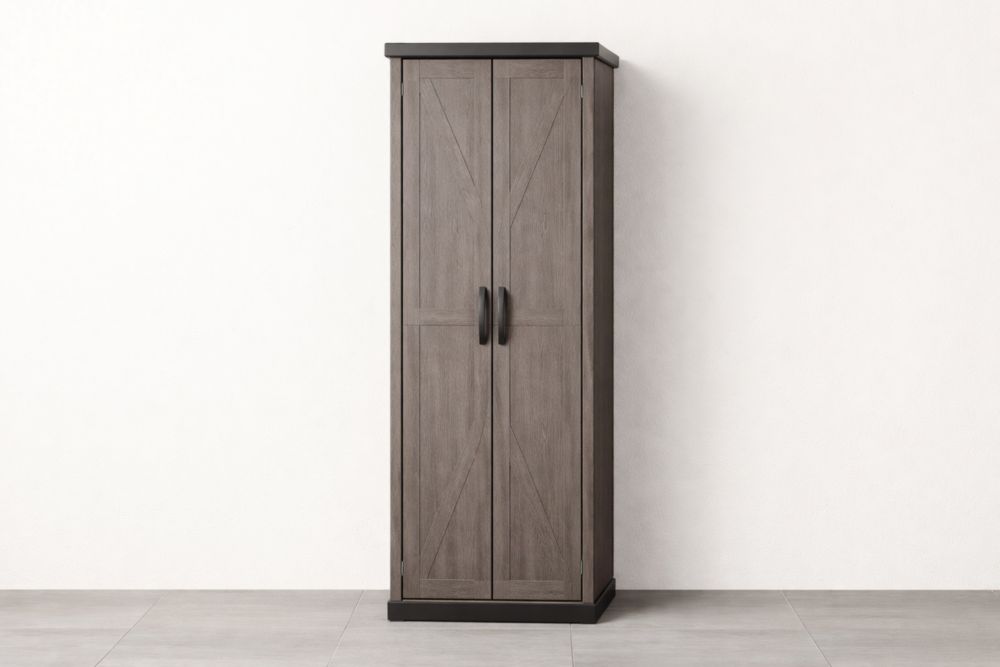 Tall Wooden Storage Cabinet Gray/Black
