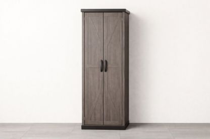 Tall Wooden Storage Cabinet Gray/Black