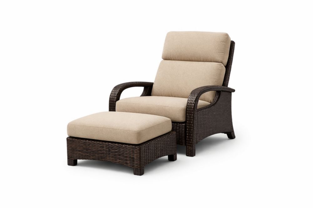 Outdoor Wicker Recliner Chair and Ottoman Set Brown Beige