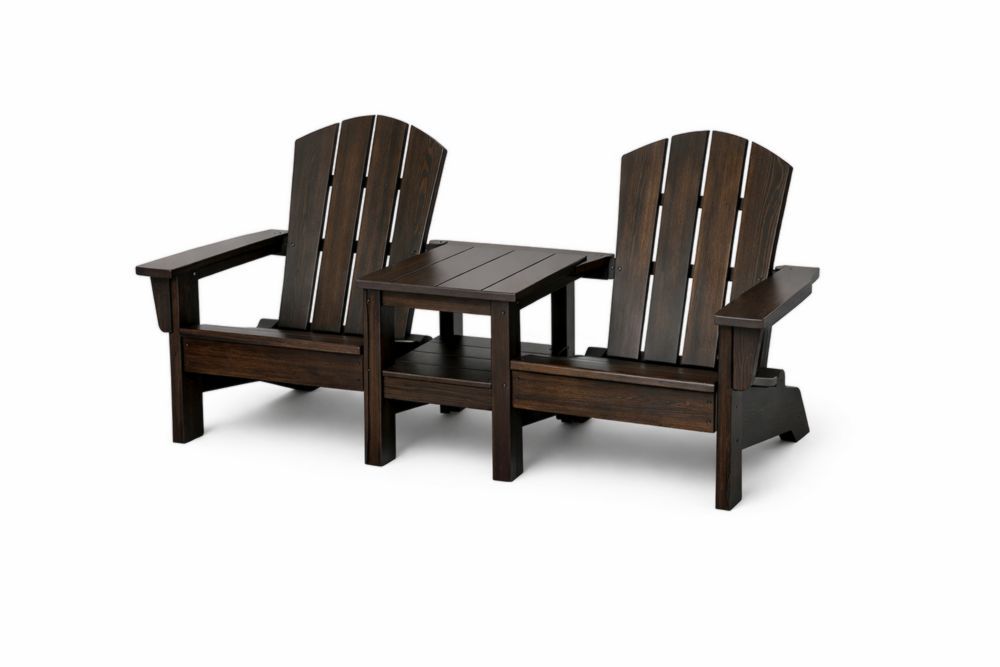 Brown Acacia Wood Outdoor Adirondack Chairs Set with Center Table