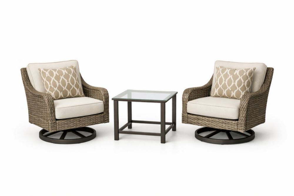 Patio Set with Rattan Chairs and Glass Table Brown/Beige