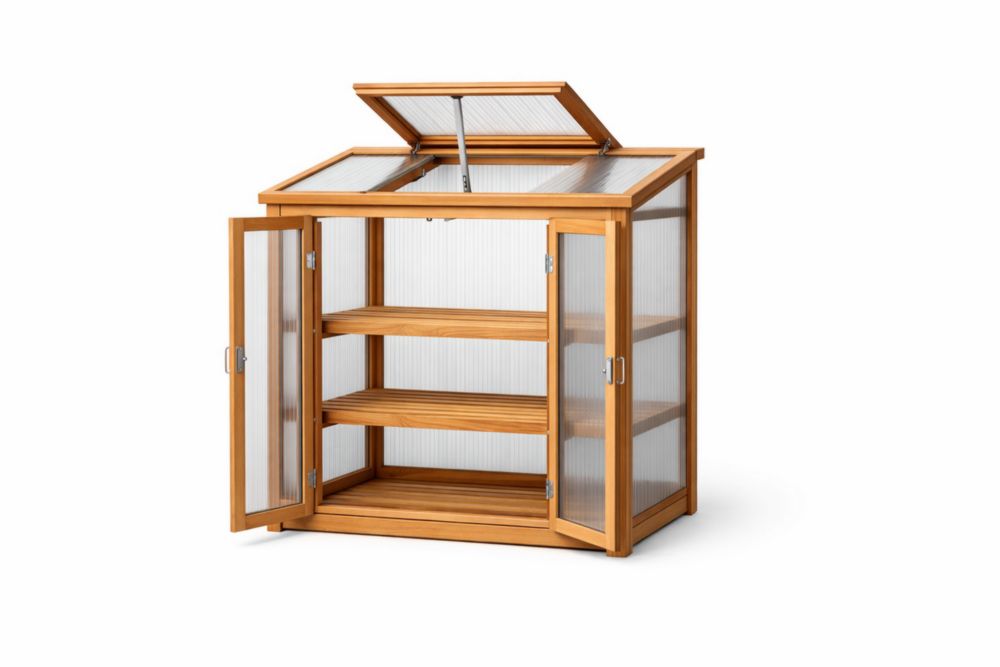 Solid fir wood Polycarbonate Greenhouse Cabinet with Double Doors and Adjustable Shelves 80x50x100cm