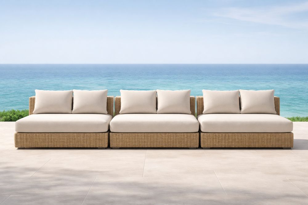 Outdoor Rattan Wicker Sofa Set with Cushions Beige