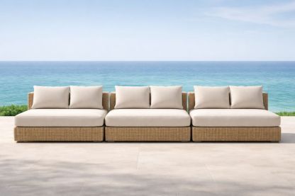 Outdoor Rattan Wicker Sofa Set with Cushions Beige