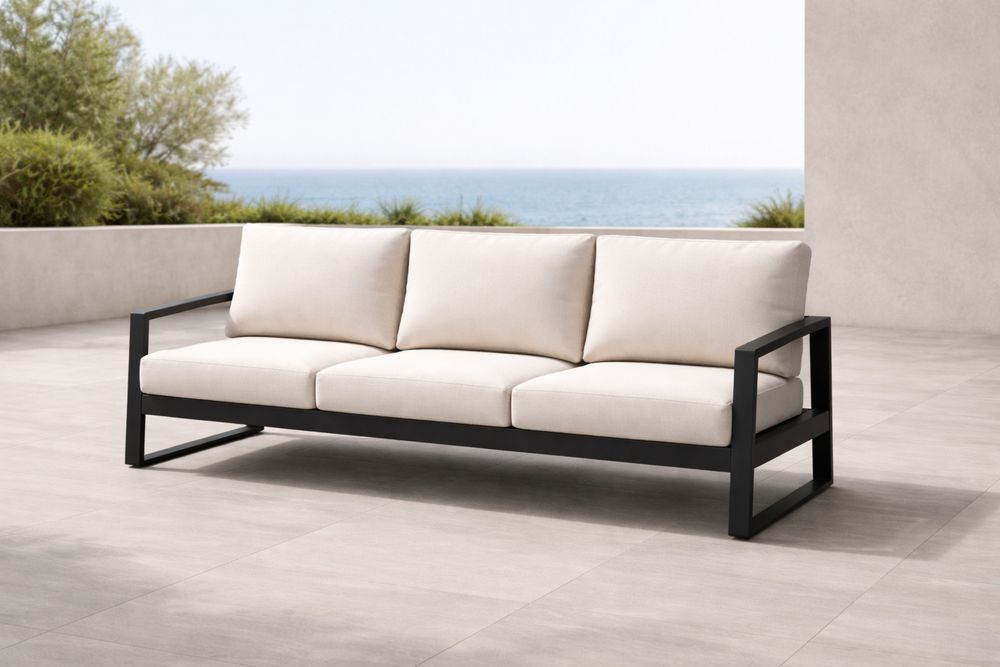 Outdoor Aluminum Sofa with Beige Cushions