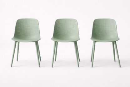 Set of 3 Mint Green Plastic Dining Chairs with Perforated Backrest