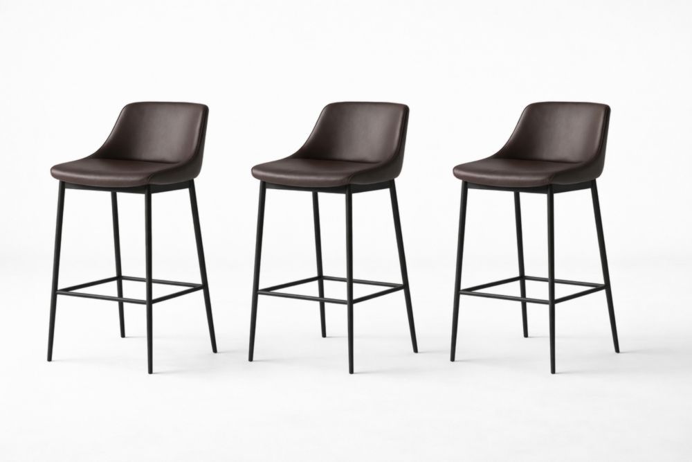 Set of 3 Bar Stools with Faux Leather Seat and Metal Legs
