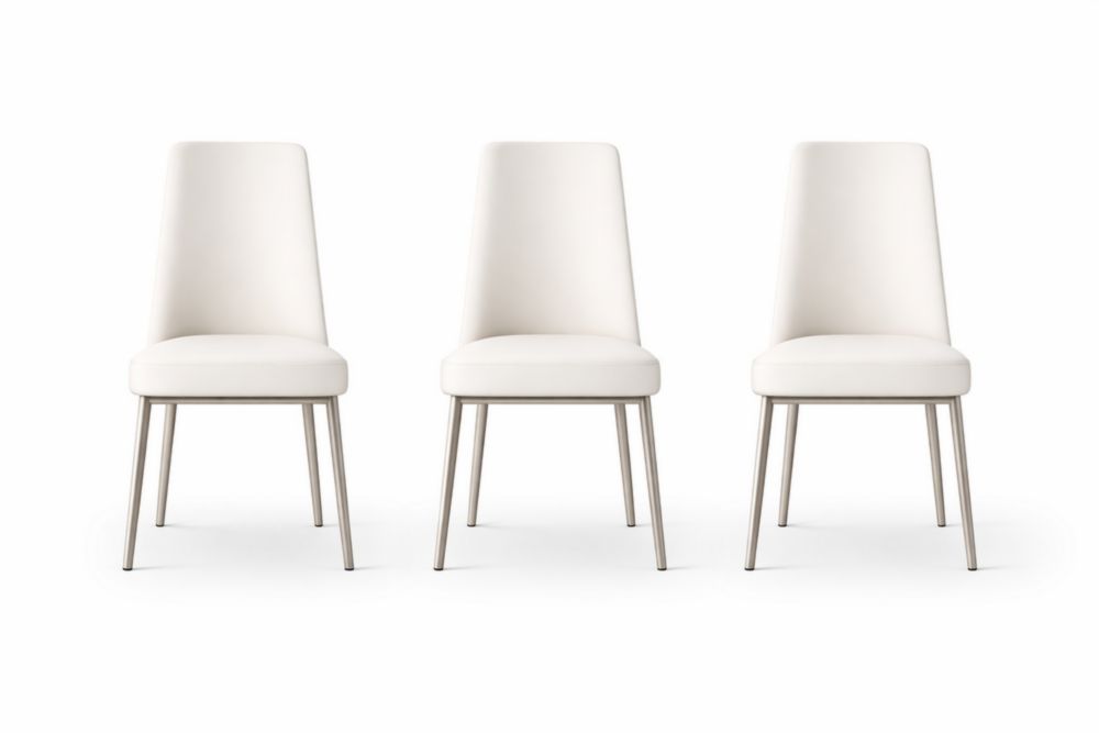 Set of 3 Faux Leather Dining Chairs with Stainless Steel Legs White-Houselora
