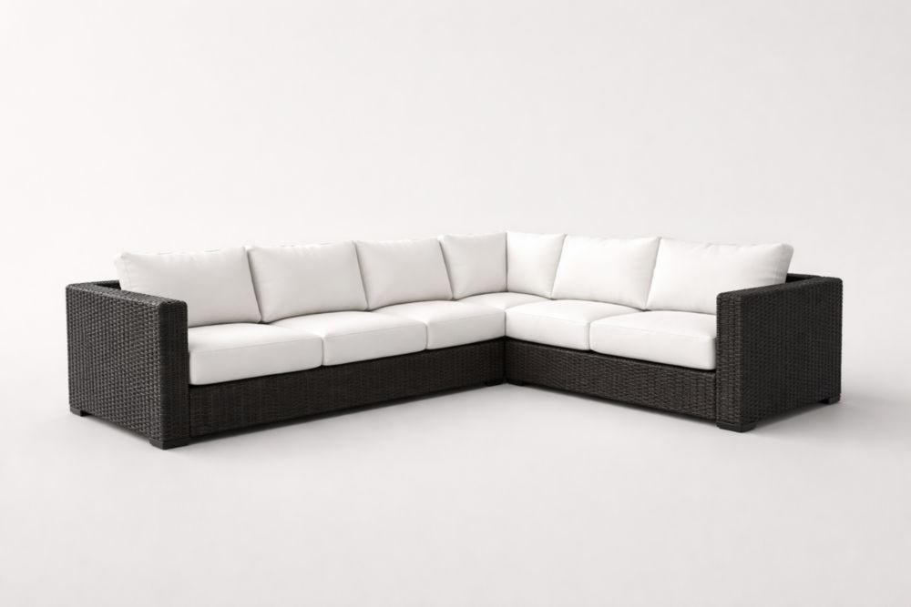 Outdoor L-Shaped Wicker Sectional Sofa with White Cushions 270cm x 200cm-Houselora