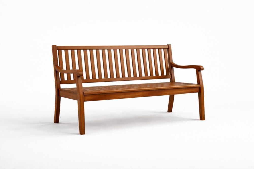 Outdoor Wooden Bench with Armrests 150cm Acacia Wood-Houselora