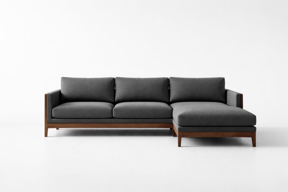 Charcoal Gray Sectional Sofa with Wood Frame and Cushioned Backrest-Houselora