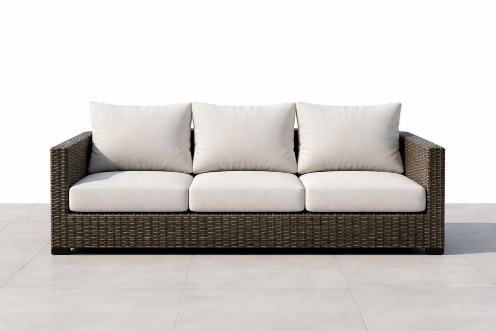 Outdoor Rattan 3-Seater Sofa with PE Wicker and Beige Cushions-Houselora