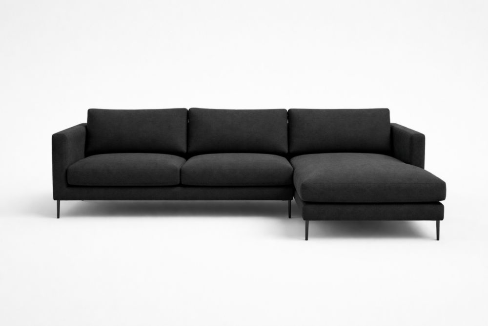 Dark Gray Fabric Sectional Sofa with Metal Legs-Houselora