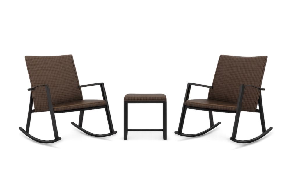 Brown Rocking Chair Set with Table Steel Frame Fabric Upholstery-Livomirae