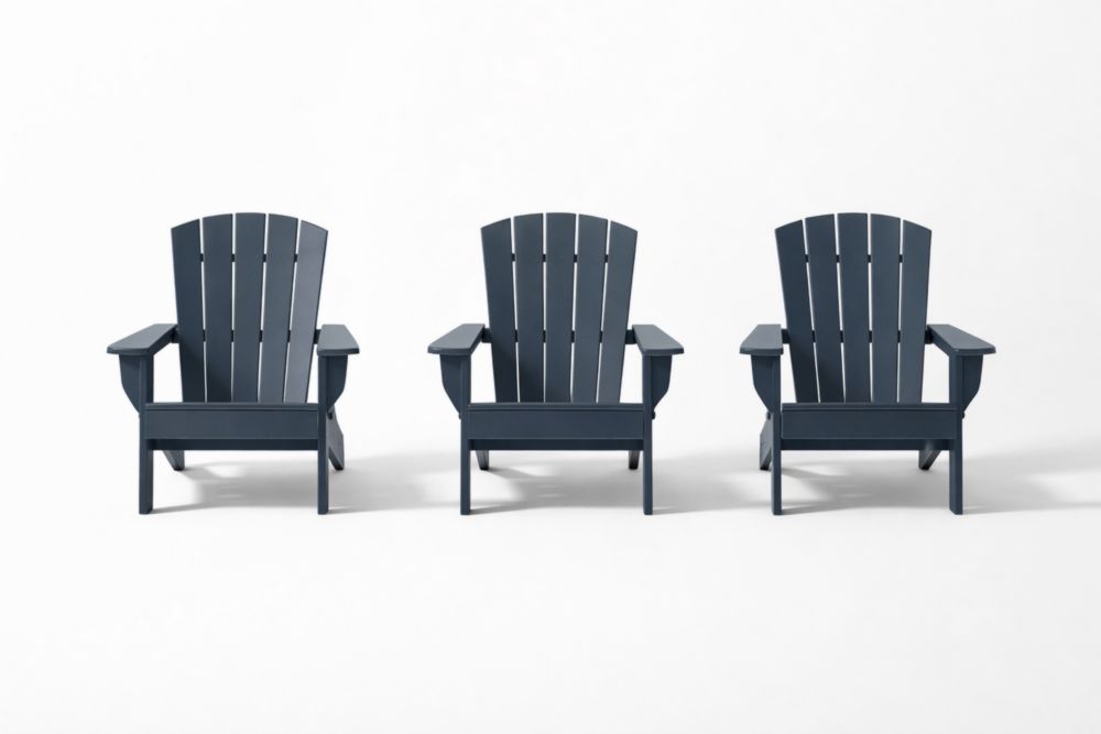 Set of 3 HDPE Adirondack Chairs Navy Blue-Livomirae