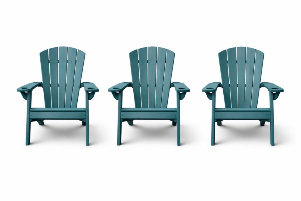 Set of 3 Outdoor Adirondack Chairs Polyethylene Teal-Livomirae