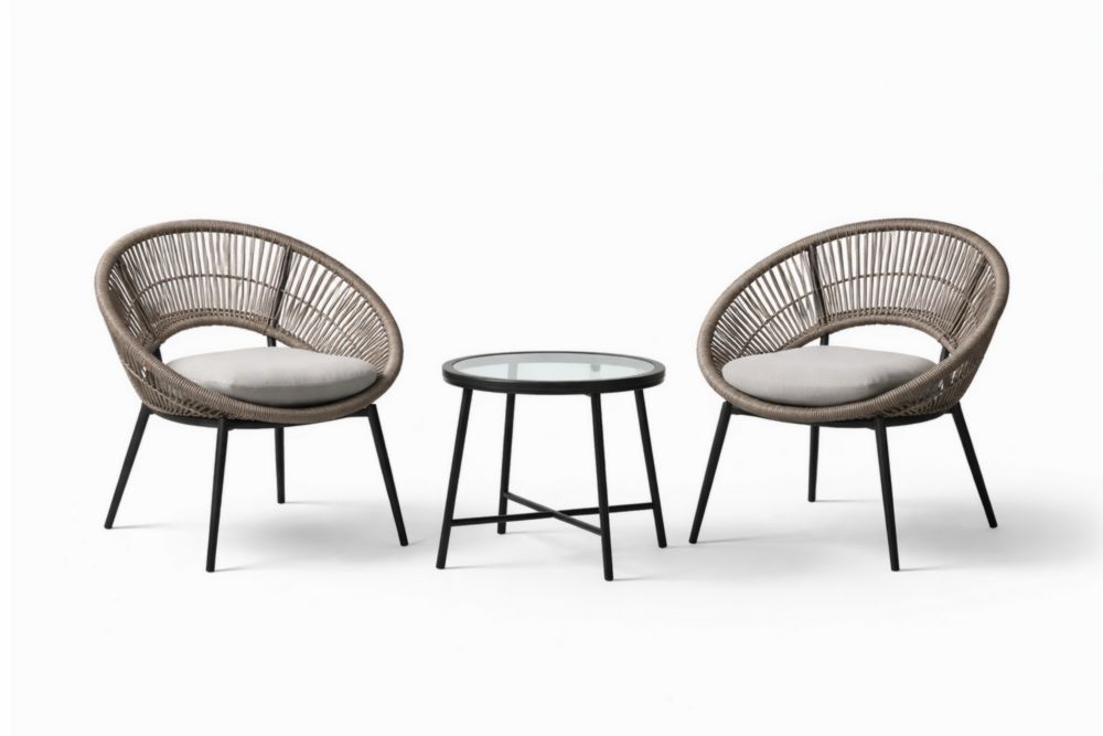 Rattan Outdoor Patio Set with Cushions and Glass Top Table-Livomirae