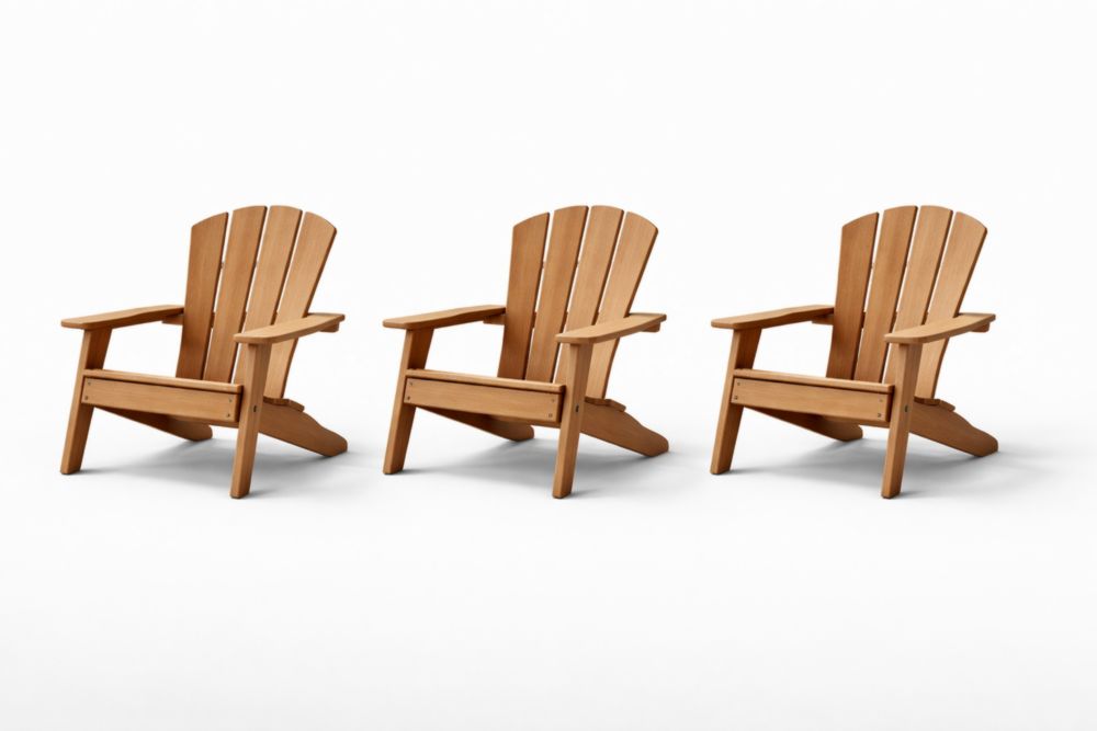 Wooden Outdoor Adirondack Chairs Set of 3 Natural Finish-Livomirae