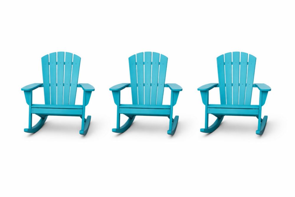 3-Piece Outdoor Adirondack Rocking Chair Set Turquoise Plastic-Livomirae