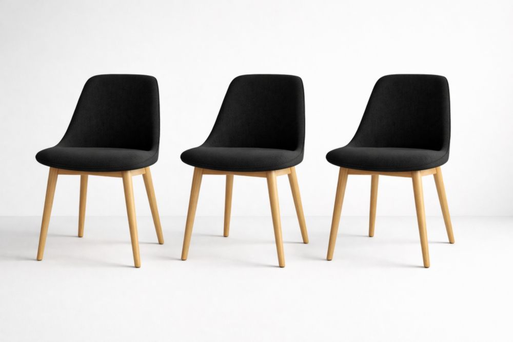 Dining Chair Set with Polyester Upholstery and Wood Legs Black