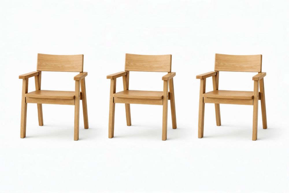 Solid Oak Wood Dining Armchair Set of 3 Natural Finish