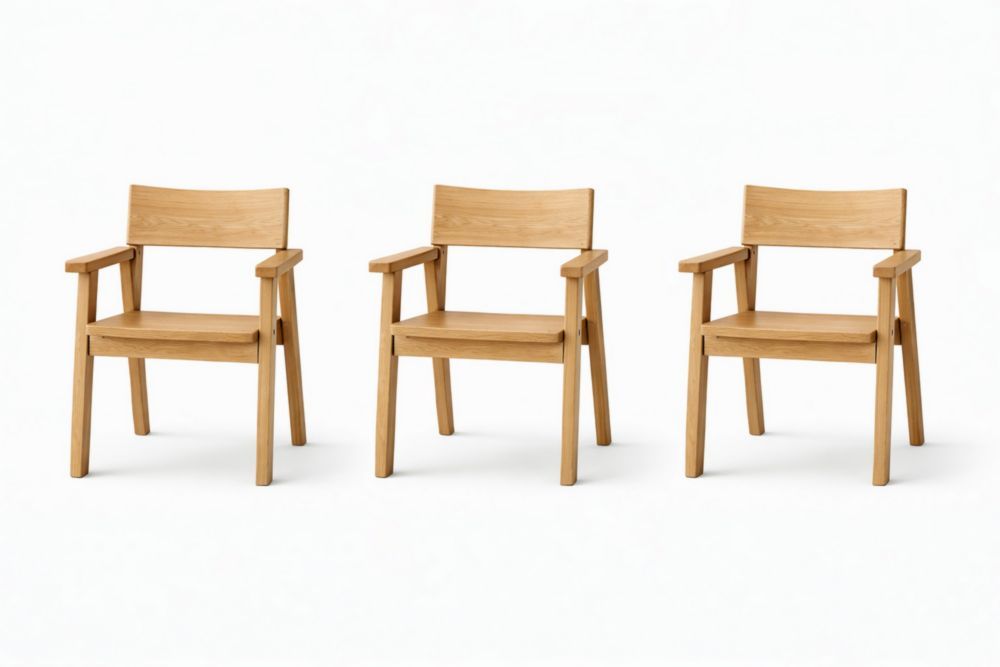 Solid Oak Wood Dining Armchair Set of 3 Natural Finish