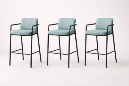 Set of 3 Fabric Bar Stools with Metal Frame in Light Blue