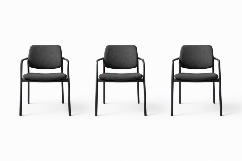 Set of 3 Fabric Dining Chairs with Steel Frame Black
