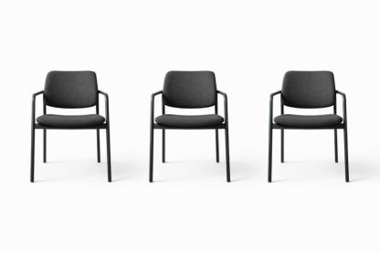 Set of 3 Fabric Dining Chairs with Steel Frame Black
