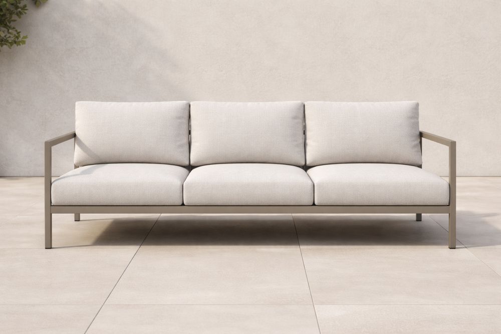 Outdoor Metal Frame Sofa 3-Seater Polyester Cushions