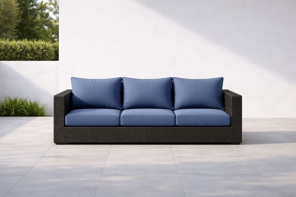 Outdoor Wicker Sofa with Cushions Blue