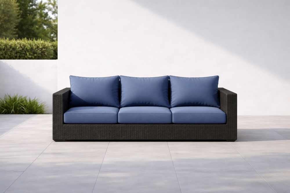 Outdoor Wicker Sofa with Cushions Blue