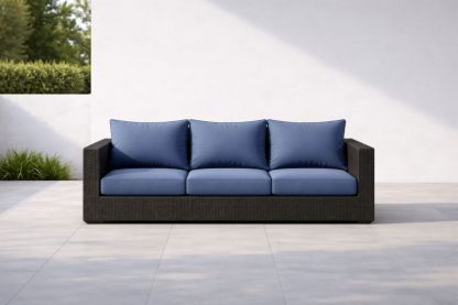 Outdoor Wicker Sofa with Cushions Blue