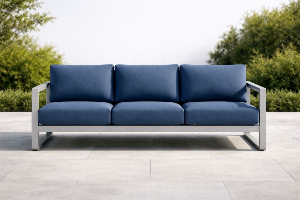 Outdoor Aluminum Sofa with Blue Polyester Cushions