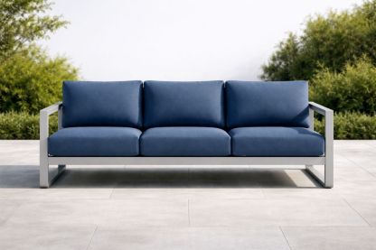 Outdoor Aluminum Sofa with Blue Polyester Cushions