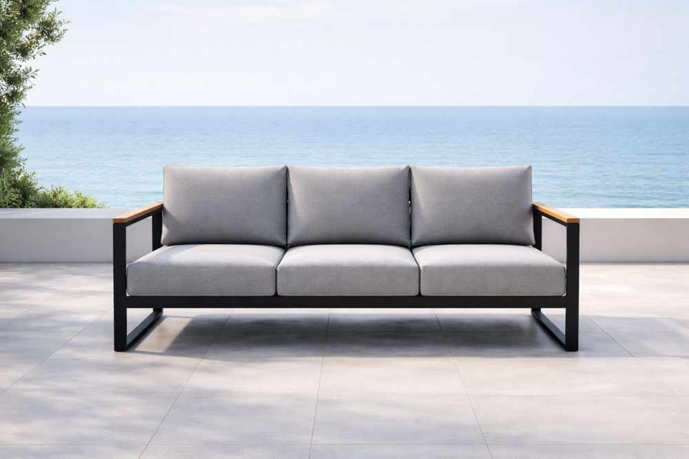 Outdoor Aluminum Three-Seater Sofa with Grey Polyester Cushions