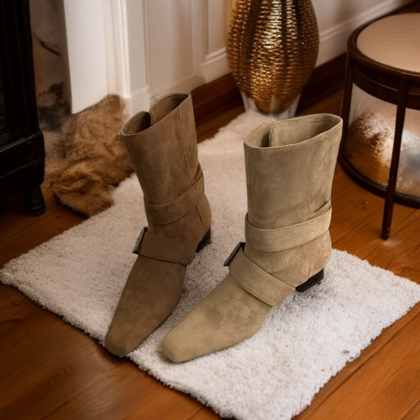 2025年韓国秋冬新作レトロフレンチニッチデザインショートウエスタンブーツ