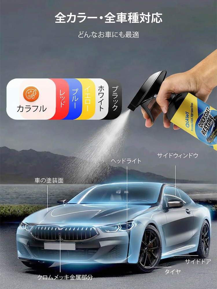 【工場移転の在庫処分】【1 本で 5 役！撥水・防汚・防キズ・紫外線防止・光沢復活 洗車頻度も減らせ】カーナノコーティングスプレー